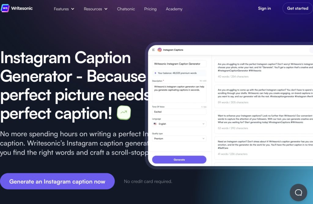 Writesonic ai caption generator