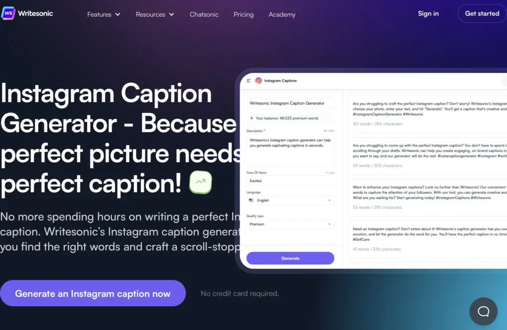 Writesonic ai caption generator