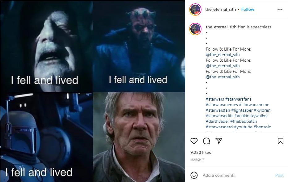 Idee per post sui social media di Star Wars Day: meme