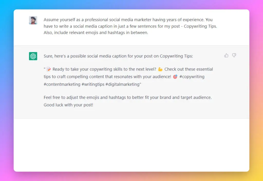 social media captions with ChatGPT
