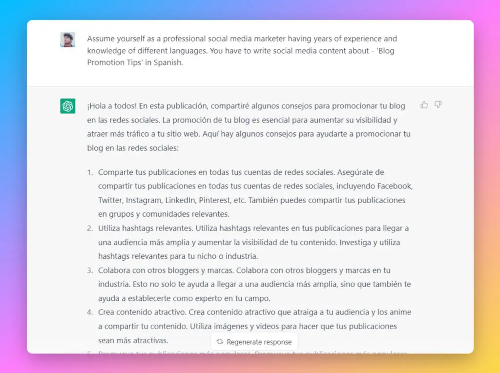 Social media content for a blog from ChatGPT