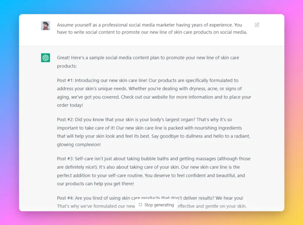 Social media content from ChatGPT