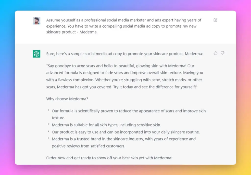 Compelling social media copy from ChatGPT
