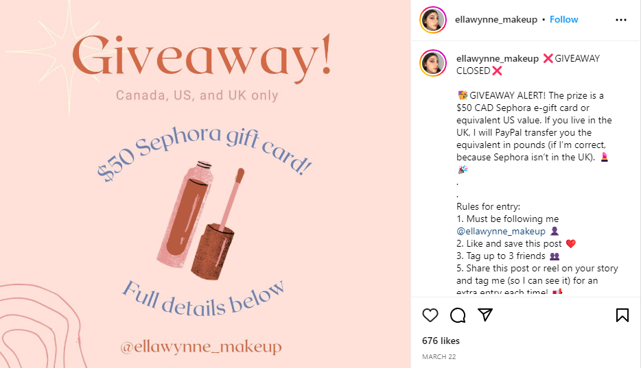 content ideas for Makeup - giveaway