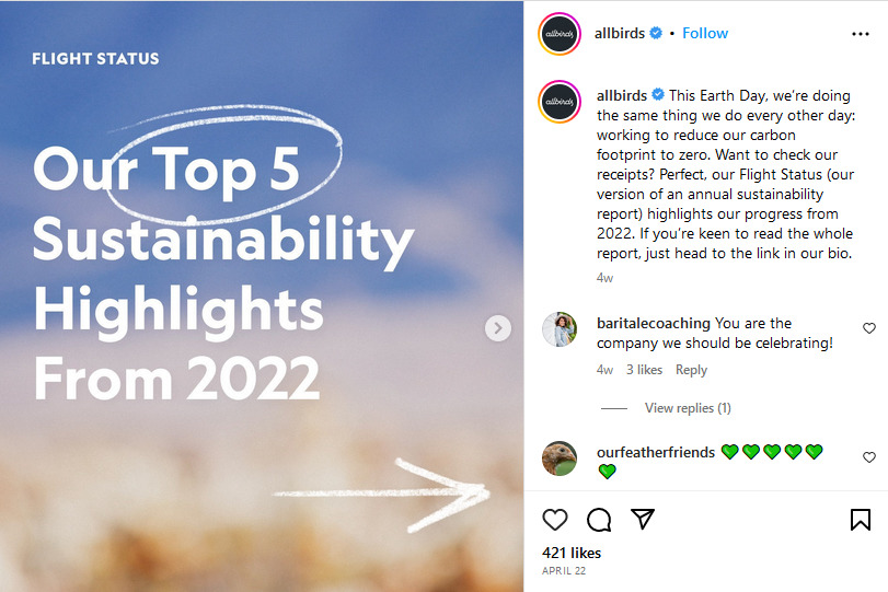 Allbirds Instagram post - sustainability