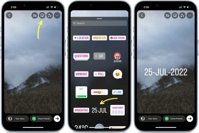 date sticker in Instagram story