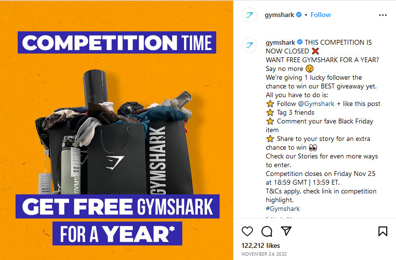 Gymshark's Instagram giveaway