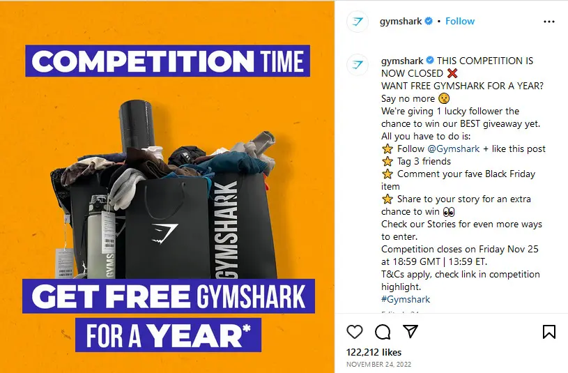 Gymshark's Instagram giveaway