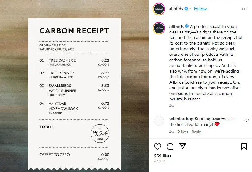 Allbirds instagram post