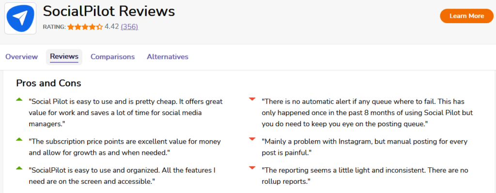 SocialPilot user reviews