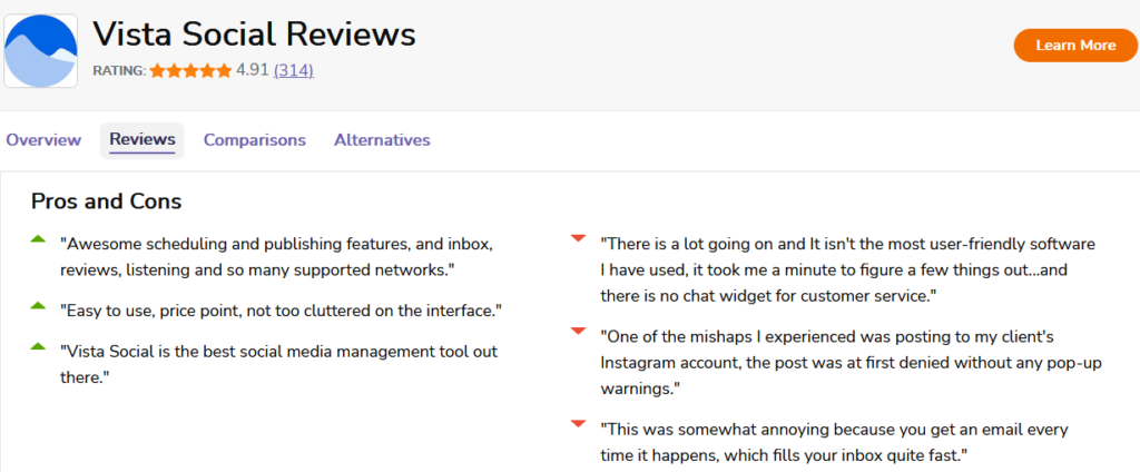 Vista Social user reviews