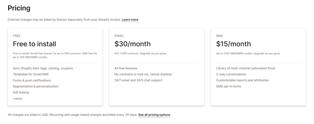 Klaviyo pricing