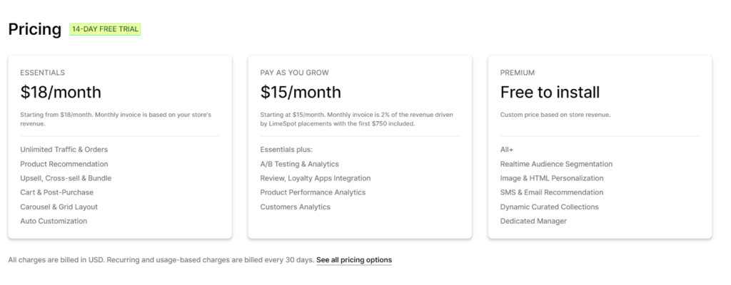 Limespot personalizer pricing