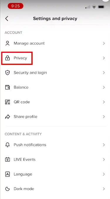 TikTok privacy settings