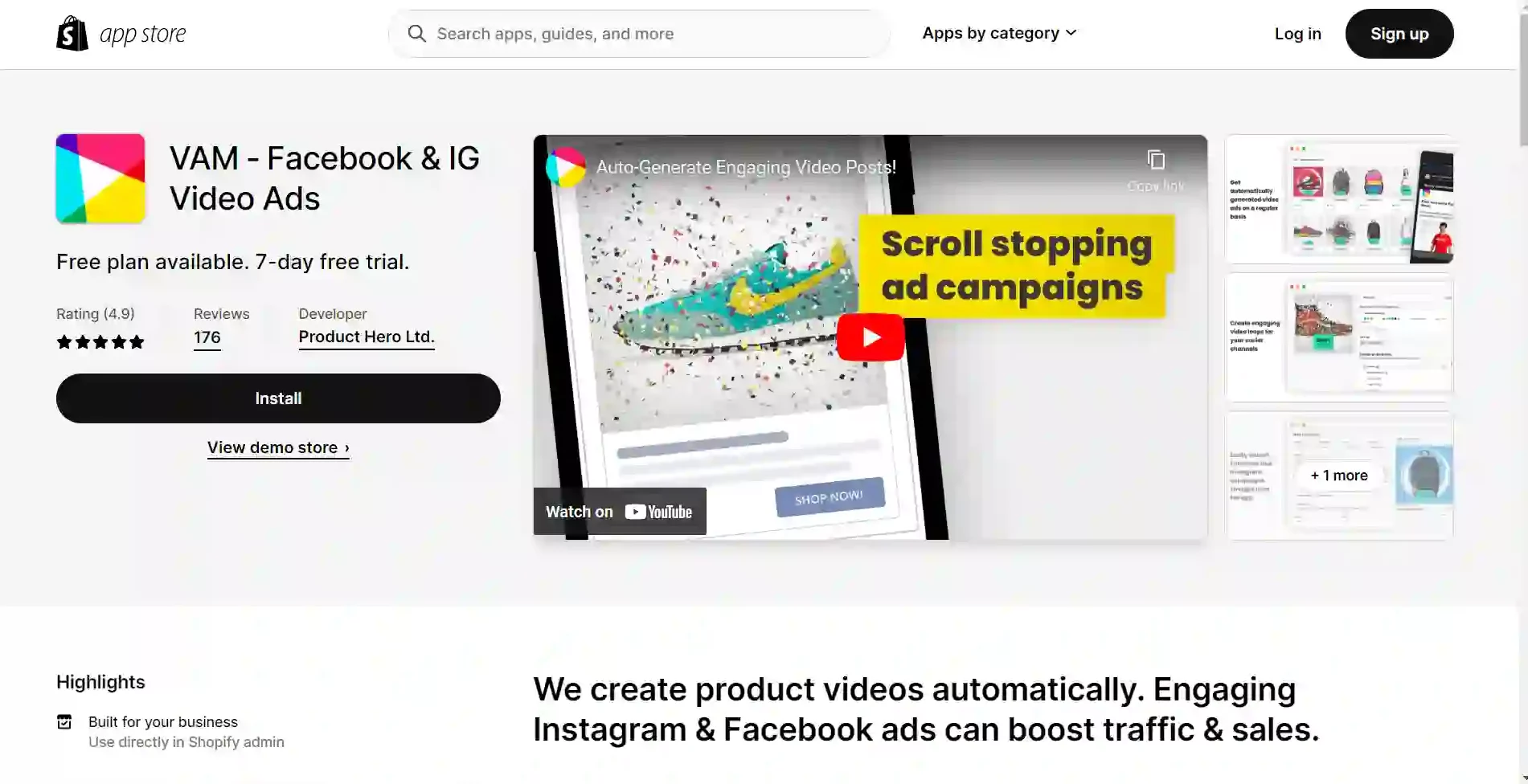 VAM's automated video ad creator for Facebook and Instagram