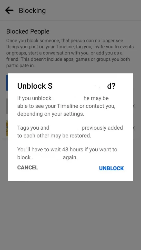 unblock someone on facebook