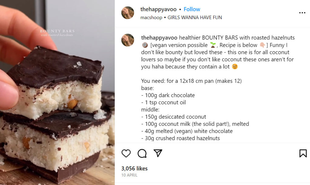 coconut chocolate dessert Instagram post that is one of the best world coconut day content ideas
