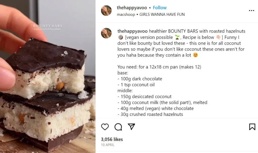 coconut chocolate dessert Instagram post that is one of the best world coconut day content ideas