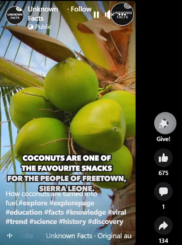 a Facebook reel screenshot on coconut