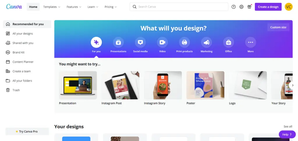 Graphic designing apps - Canva Interface