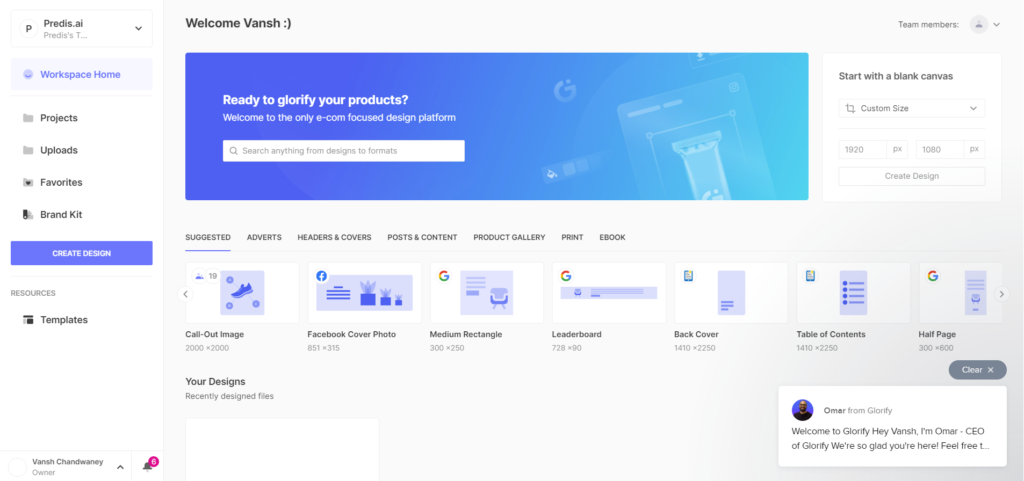 Glorify home page