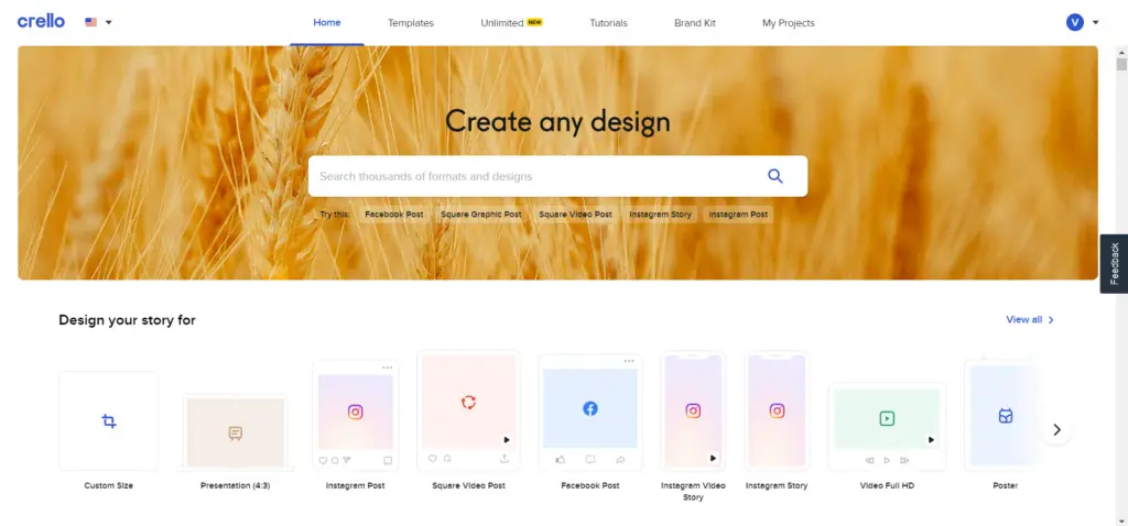 Crello home page