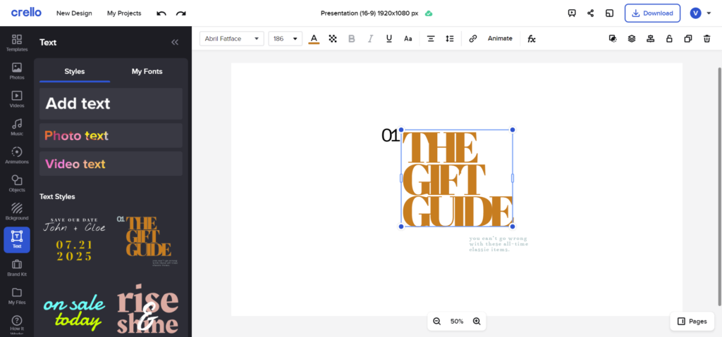 Crello editor page