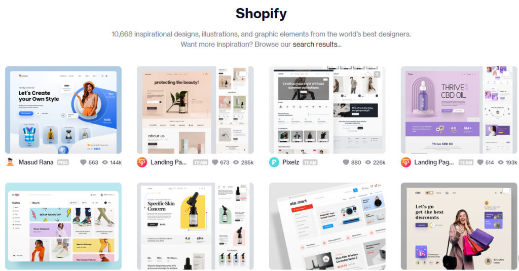 design inspirations for shopify store