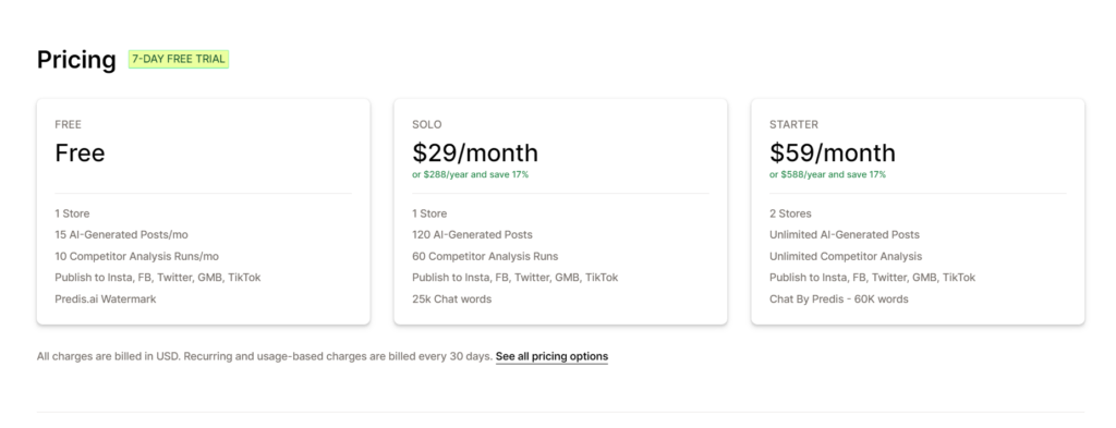 Predis AI pricing
