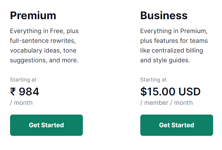Grammarly price plans