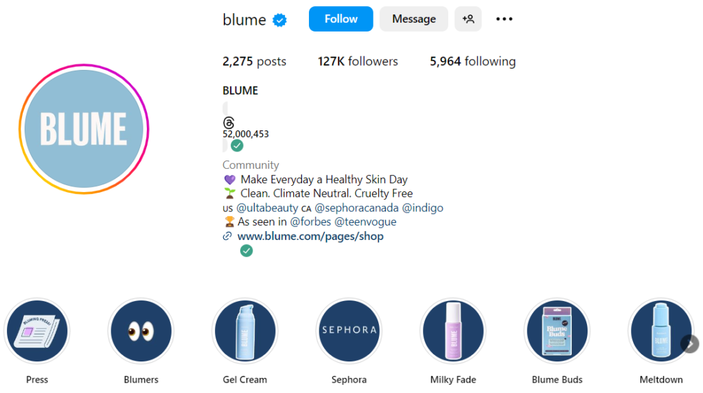 Blume Instagram bio