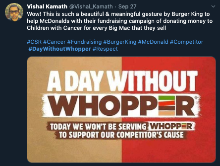 Supporting competitor's cause - Burger King strategy