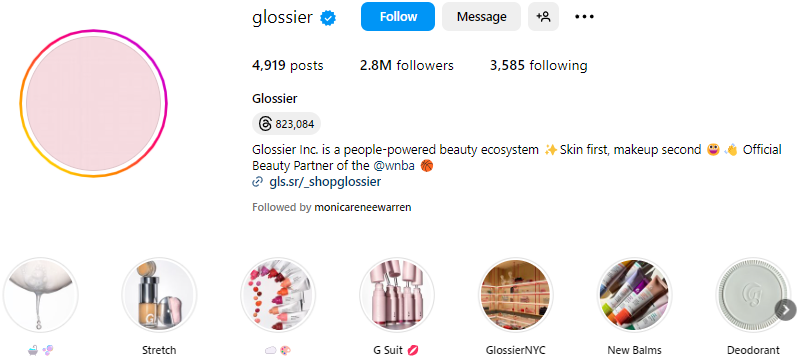 Glossier Instagram profile