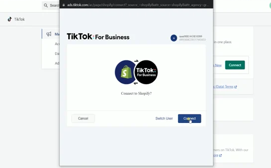 Link TikTok business account with Shopify