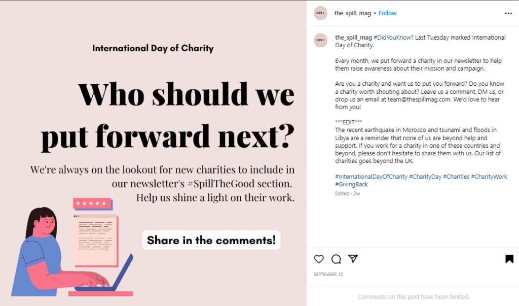 interactive post idea for charity day