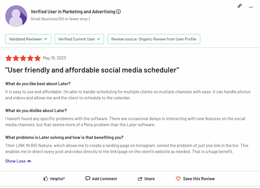 Later - User reviews