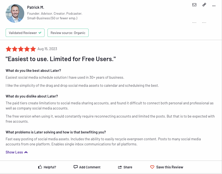 Later reviews