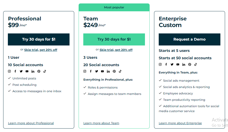 hootsuite pricing