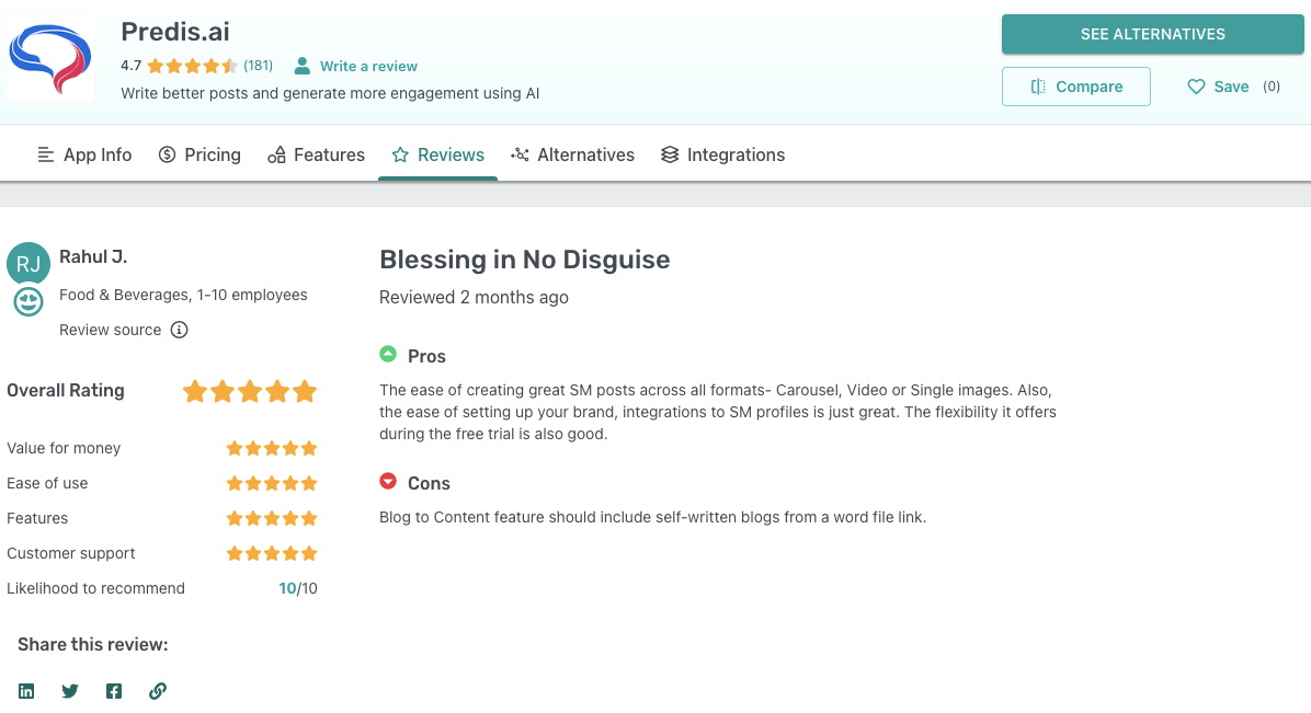 User review of Predis (an adcreative ai alternatives)