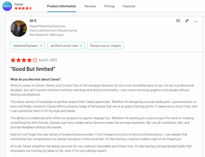 User review of Canva designing tool