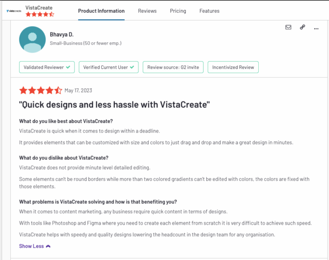 VistaCreate - User review