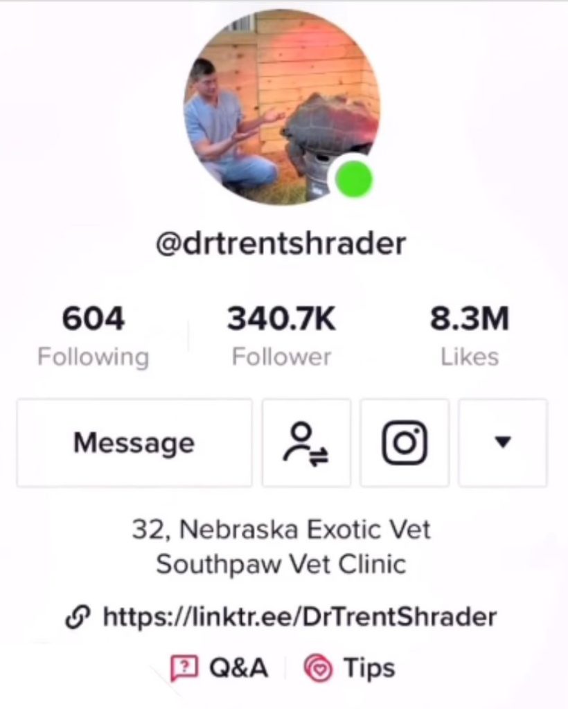 Dr. Trent Shrader TikTok profile showing bio