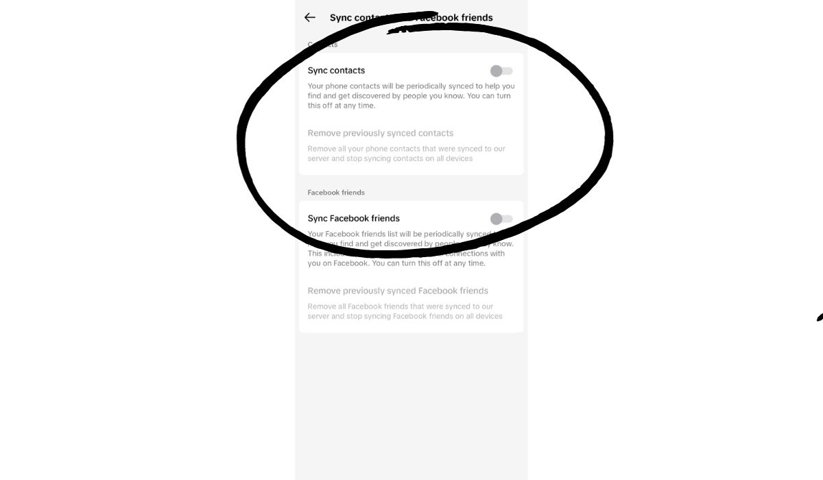 Deaktivieren Sie die Optionen „Kontakte synchronisieren“ und „Facebook-Freunde synchronisieren“ auf TikTok