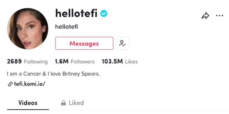 Hellotefi's TikTok bio