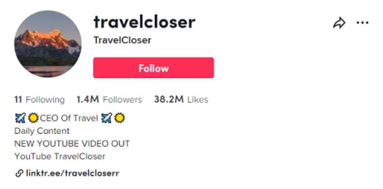 Travel closer's TikTok link in bio