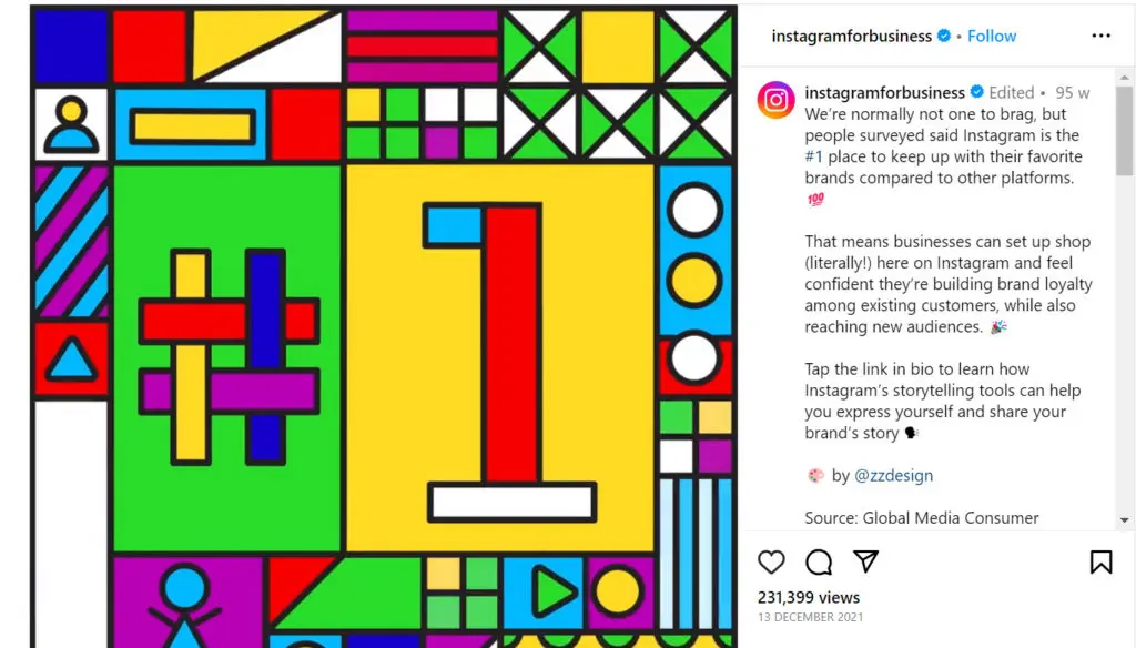 Instagramforbusiness Instagram page post about Instagram being the number 1 in making brand loyalty.