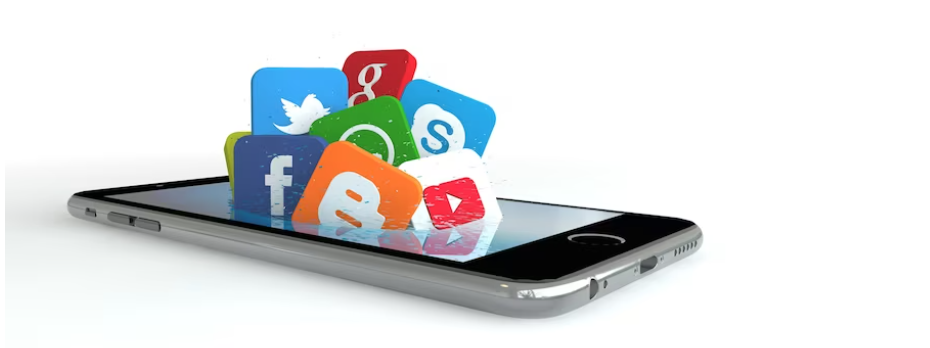 Different social media icons are coming out from a smart phone