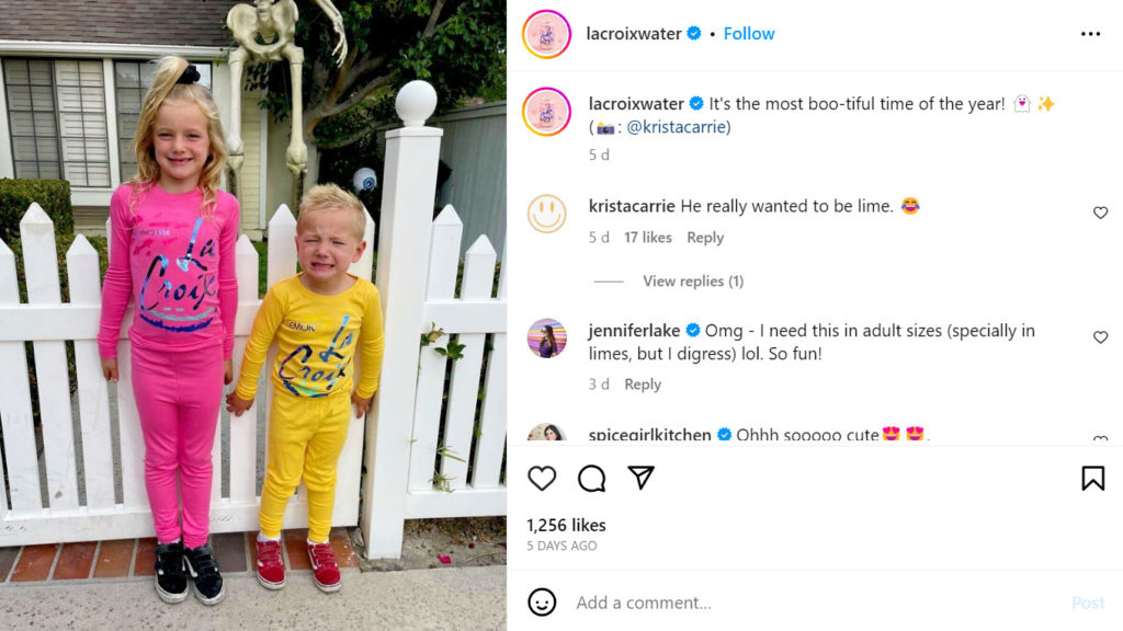 Lacroix water Instagram UGC post featuring two kids