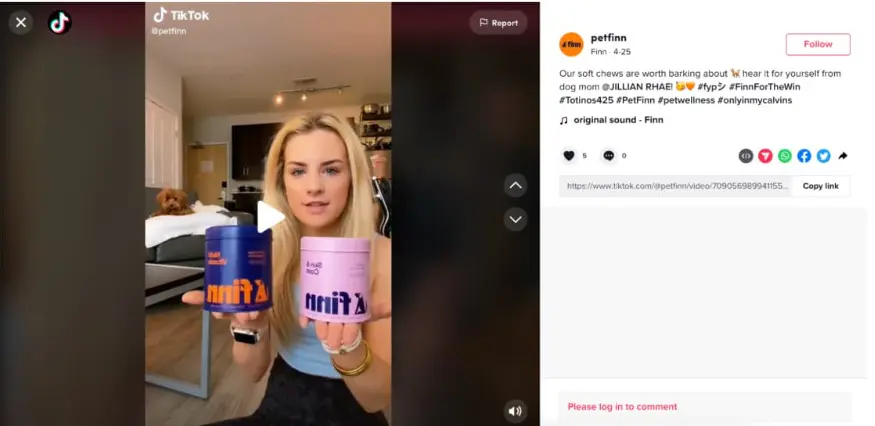 Petfinn TikTok video containing user feedback