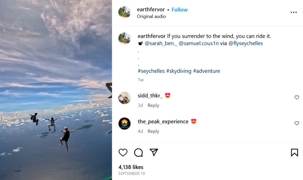 Chú thích trên Instagram cho trải nghiệm phiêu lưu.